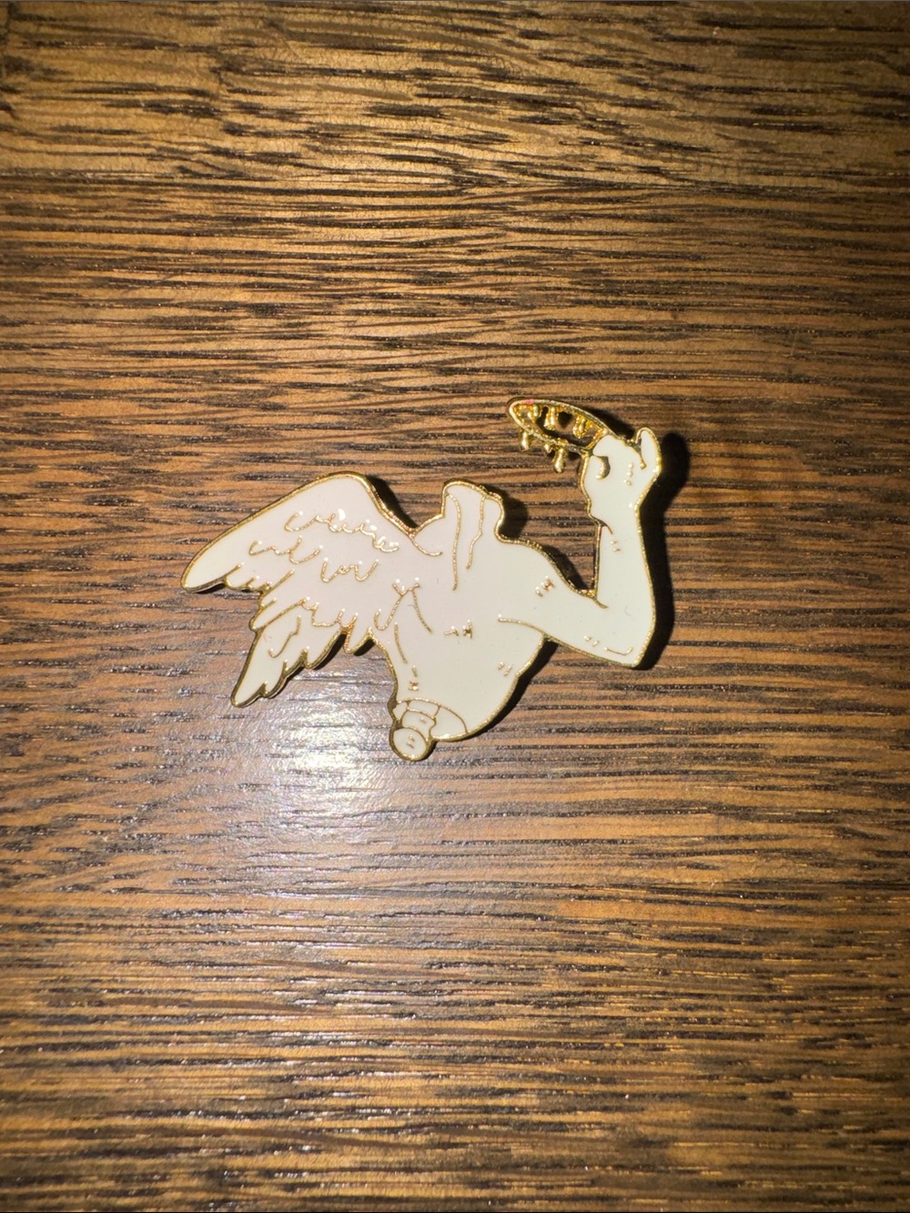 Cherub Wing Enamel Pin in Ivory and Gold